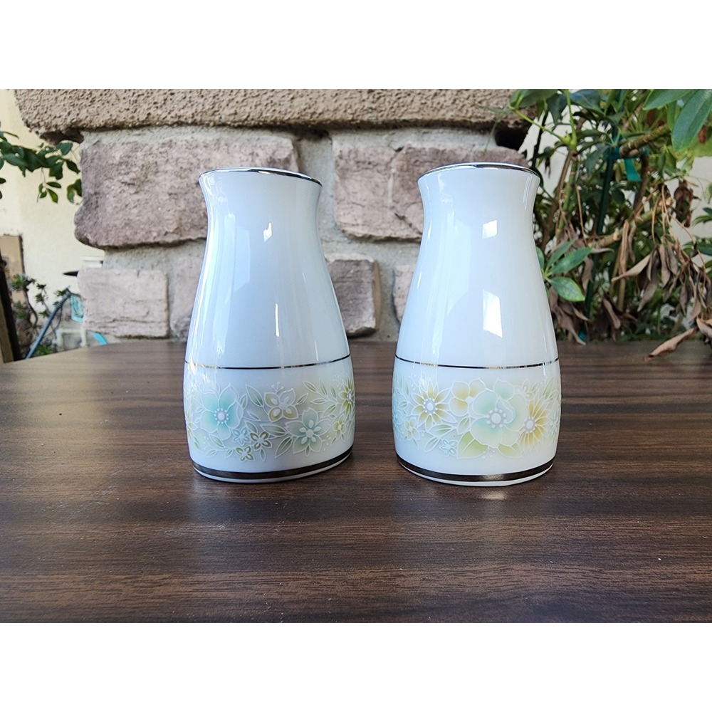 Vintage Noritake Japan Salt & Pepper Shakers Pastel Floral - one missing a cap